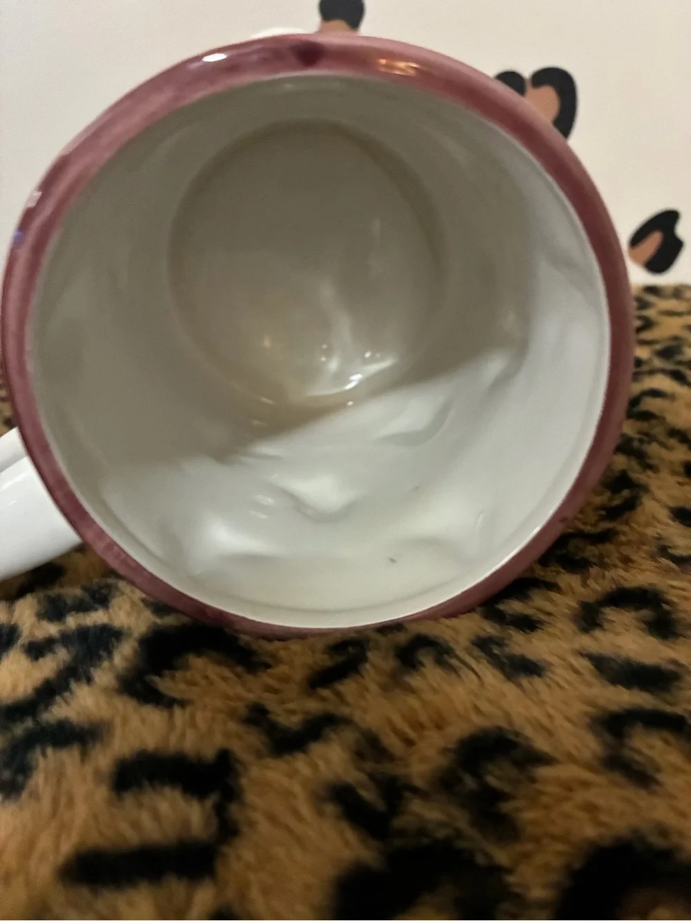 Handmade White Ceramic Mug with Black and Burgundy Ghost Accents - Home Accents
